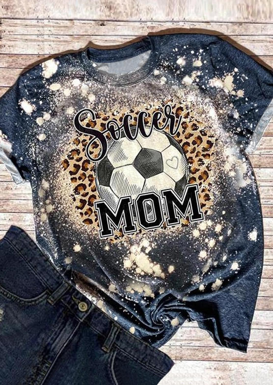 

Soccer Mom Football Leopard Bleached T-Shirt Tee - Navy Blue, 516215