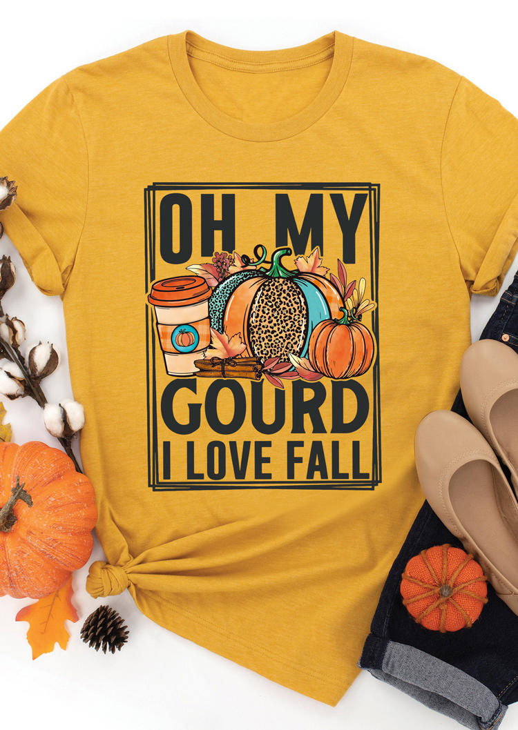 Thanksgiving Oh My Gourd I Love Fall Pumpkin T-Shirt Tee - Yellow