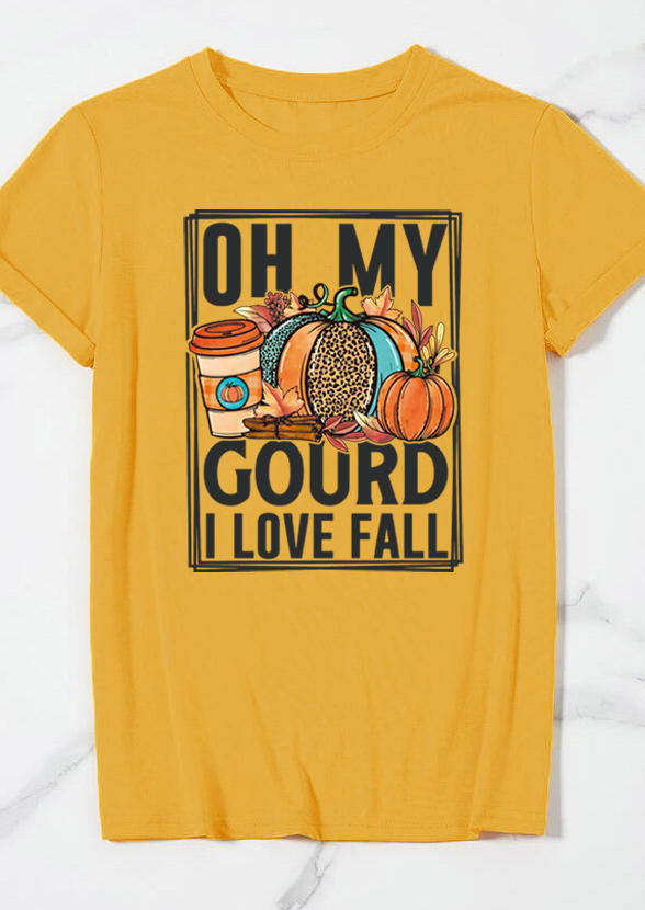 Oh My Gourd I Love Fall Pumpkin T-Shirt Tee - Yellow