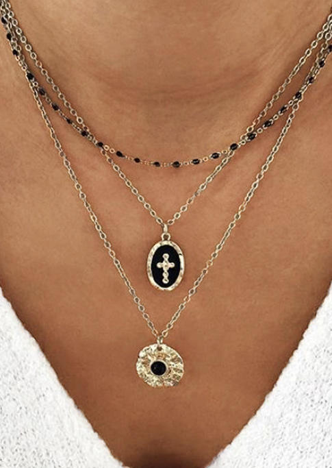 

Cross Disc Multi-Layered Pendant Necklace, Gold, 516246