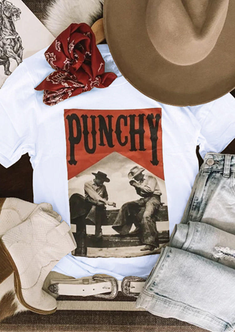 

Punchy Western Cowboy T-Shirt Tee - White, 516394