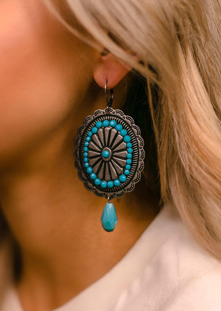 

Bohemian Turquoise Floral Earrings, Silver, 516396