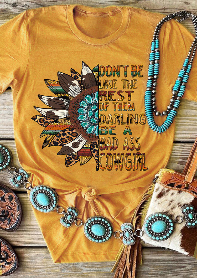 

Leopard Cow Sunflower Cowgirl T-Shirt Tee - Yellow, 514059