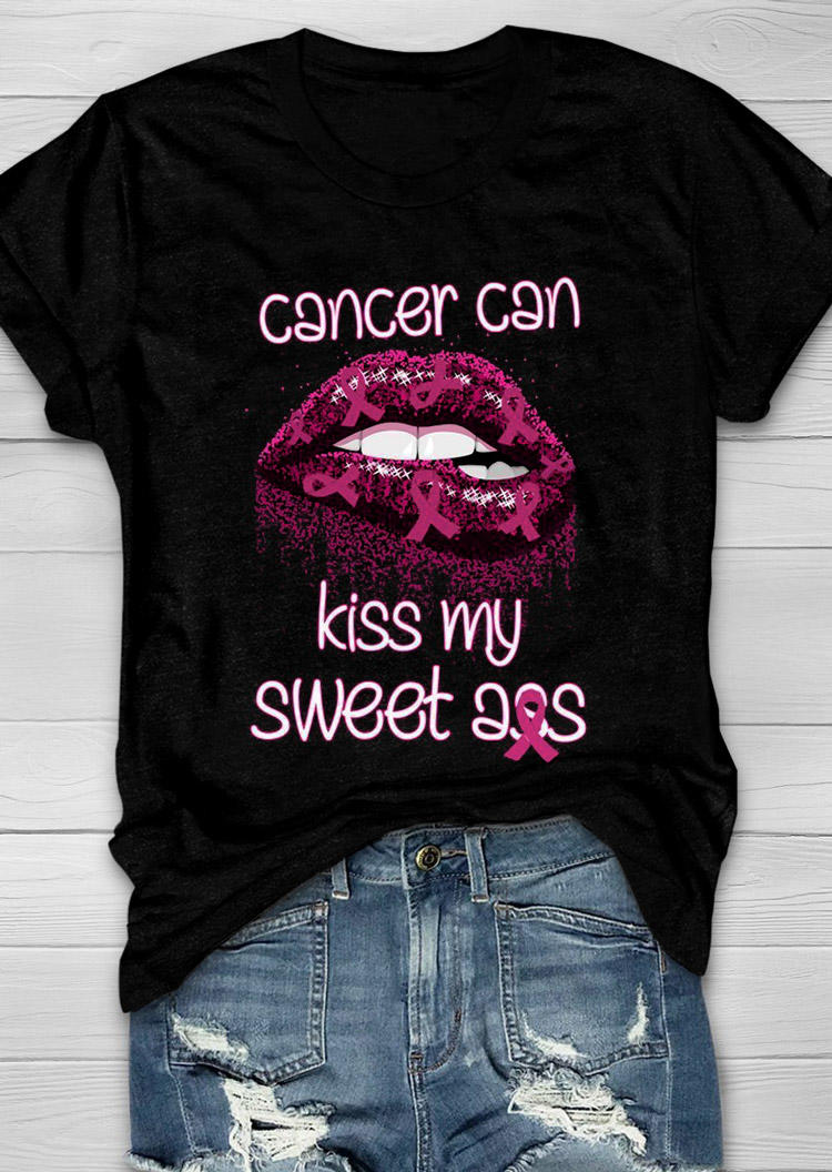 Cancer Can Kiss Lips T-Shirt Tee - Black