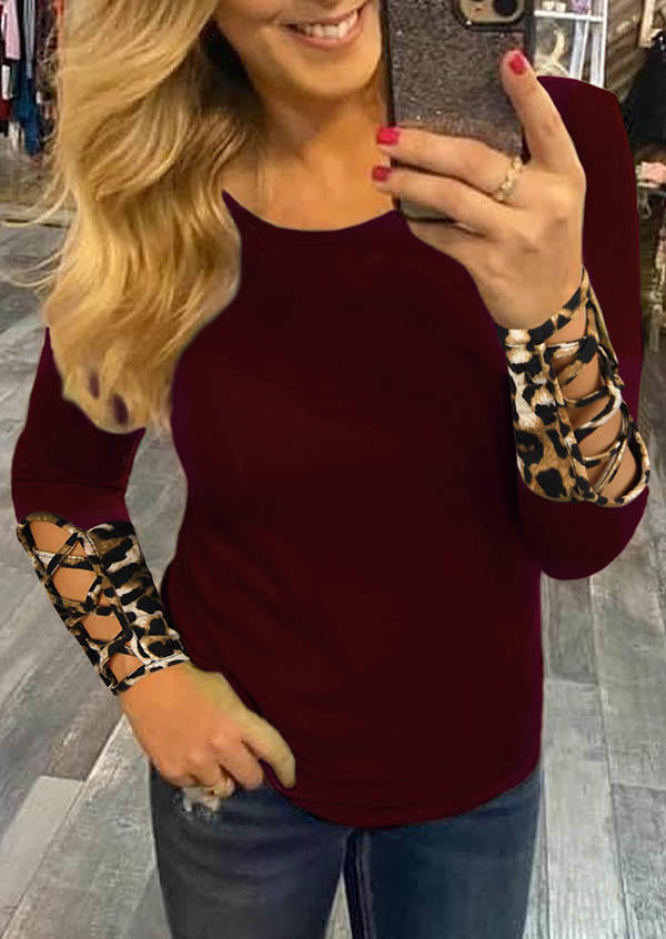 

Leopard Criss-Cross Long Sleeve Blouse - Burgundy, 515951