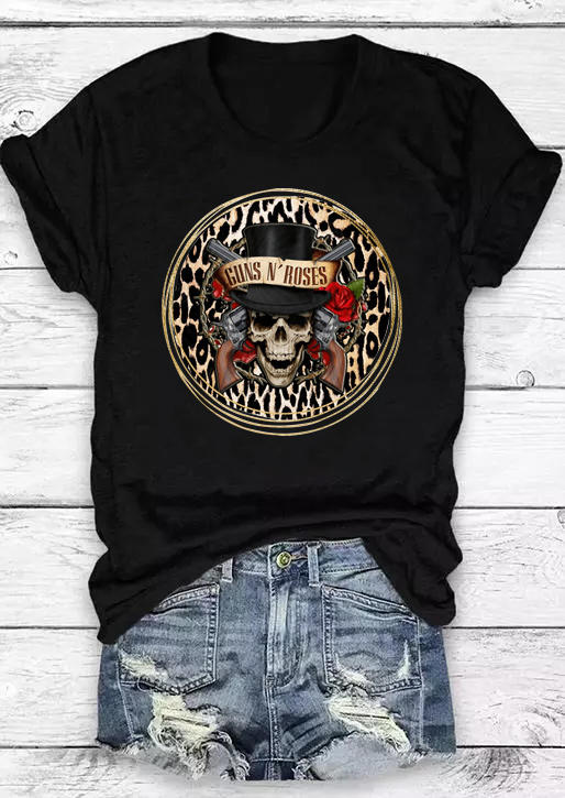 

Halloween Guns N' Roses Skull Leopard T-Shirt Tee - Black, 516304