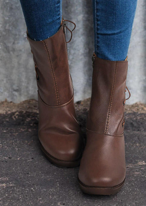 

Color Block Lace Up Round Toe Ankle Boots - Dark Brown, 516313
