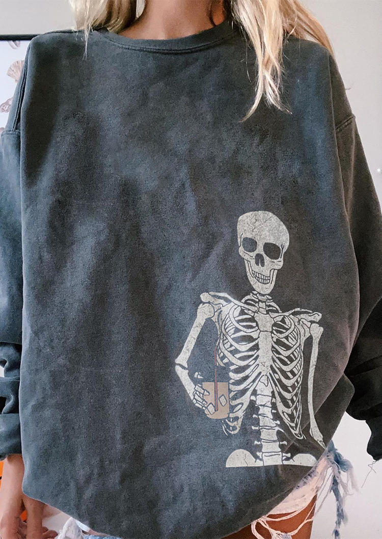 Skeleton Ice Coffee Sweatshirt - Dark Grey