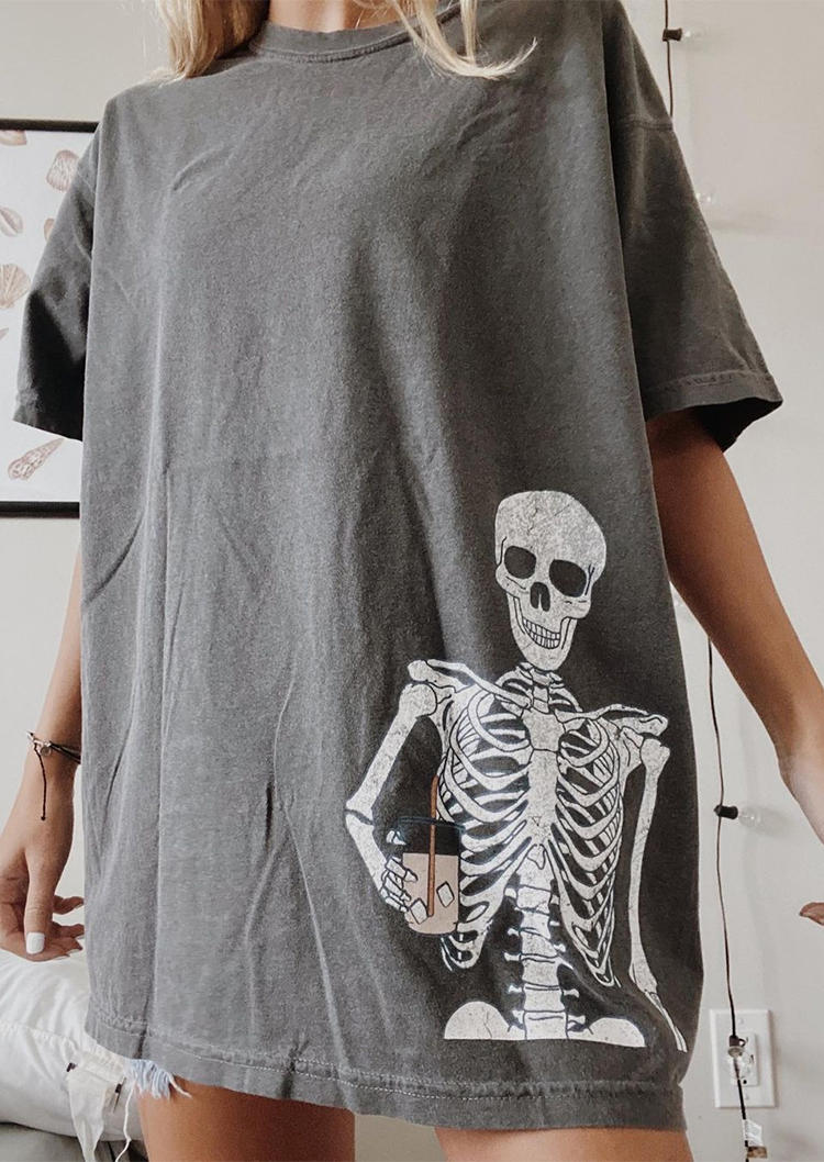 

Skeleton Ice Coffee T-Shirt Tee - Dark Grey, Gray, 516449