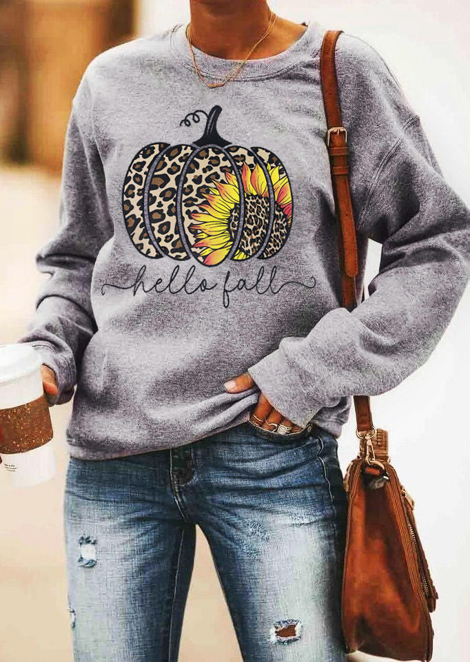 

Hell Fall Leopard Pumpkin Sunflower Sweatshirt - Gray, 513961