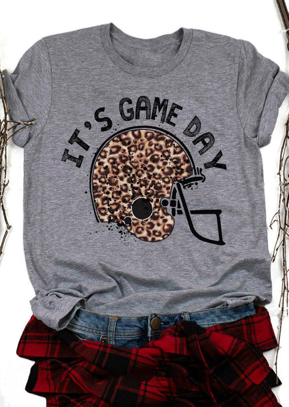 

It' Game Day Football Leopard T-Shirt Tee - Gray, 515886