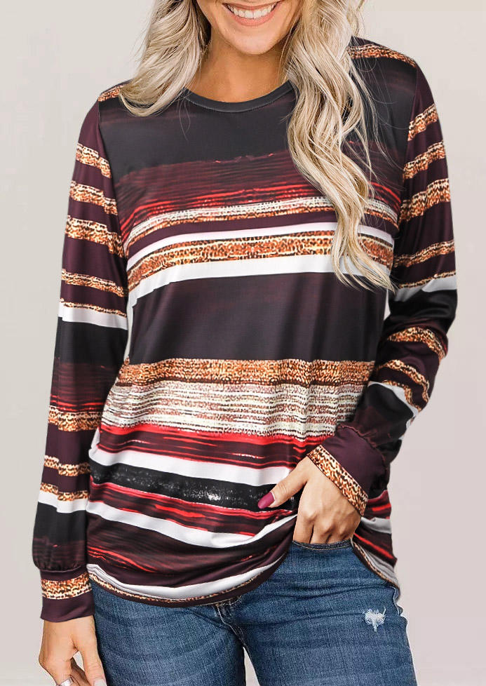 

Colorful Striped Long Sleeve Casual Blouse, Multicolor, 516151
