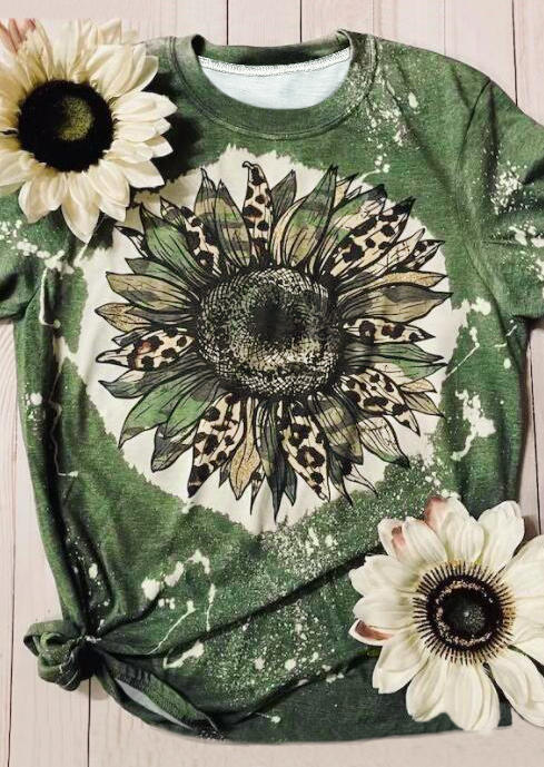 

Sunflower Leopard Bleached T-Shirt Tee - Green, 516223