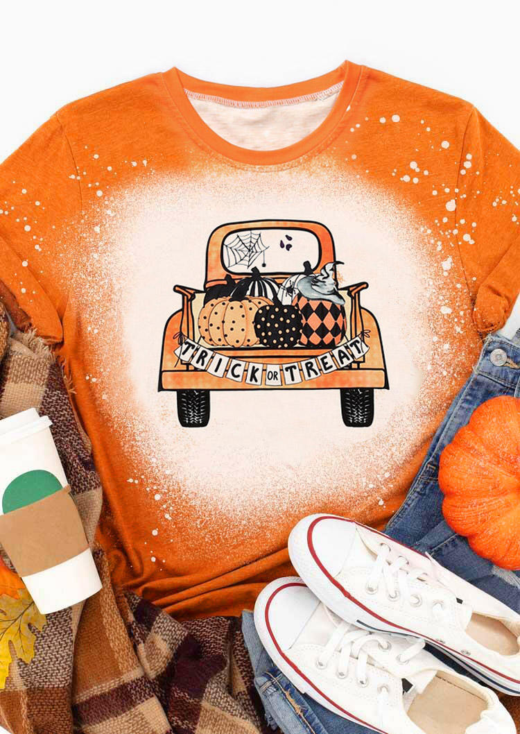 Buy Trick Or Treat Pumpkin Ghost T-Shirt Tee - Orange. Picture