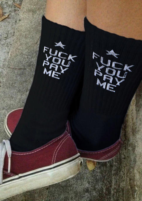 

You Pay Me Star Graphic Casual Socks, Black, 516366