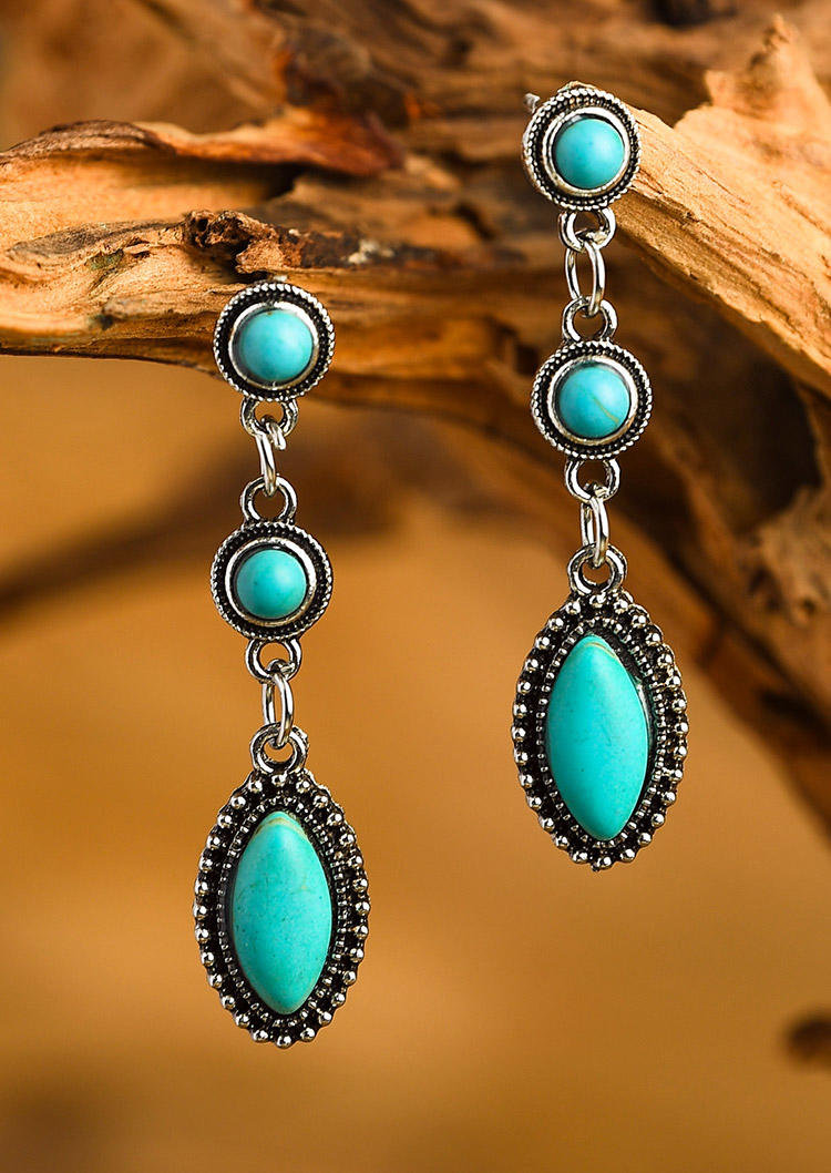 

Bohemian Turquoise Long Stud Earrings, Cyan, 516403