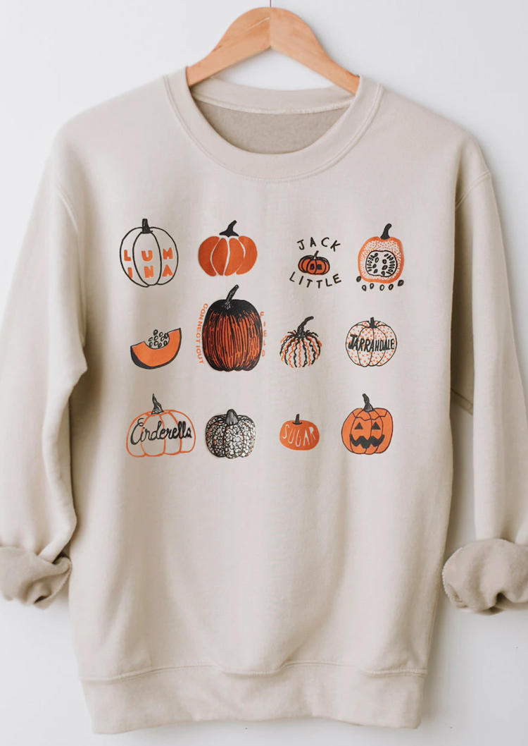 Buy Pumpkin O-Neck Pullover Sweatshirt - Beige. Picture