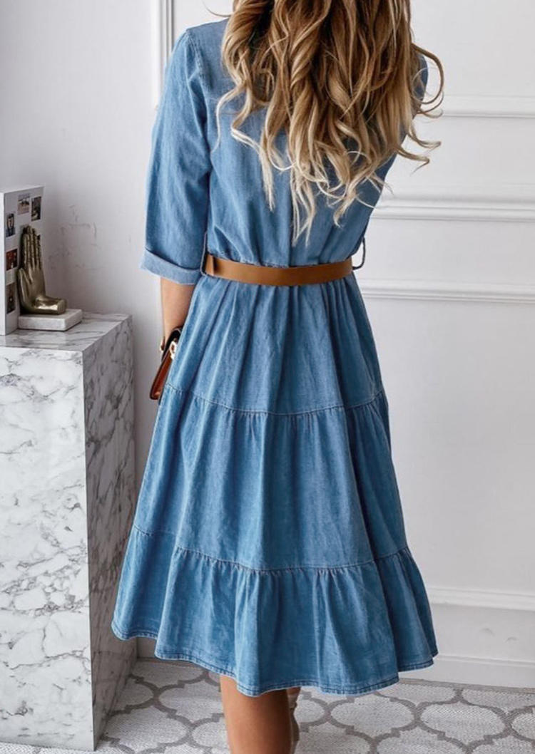 Ruffled Denim Button Mini Dress - Blue