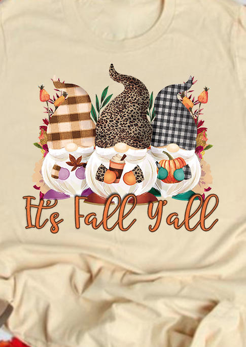 It's Fall Y'all Gnomies Pumpkin T-Shirt Tee - Apricot