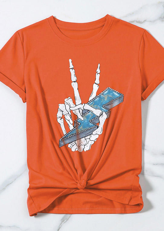 Skeleton Hand Lightning T-Shirt Tee - Orange