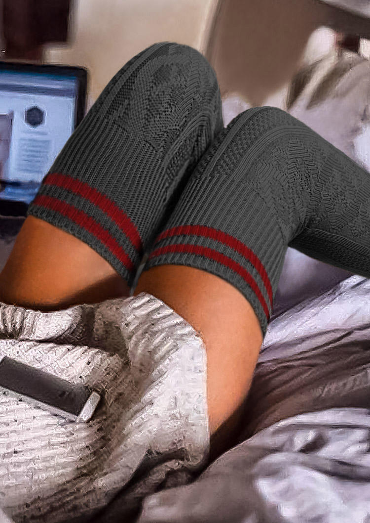 

Striped Rhombus Warm Thigh-High Socks, Gray, 516172