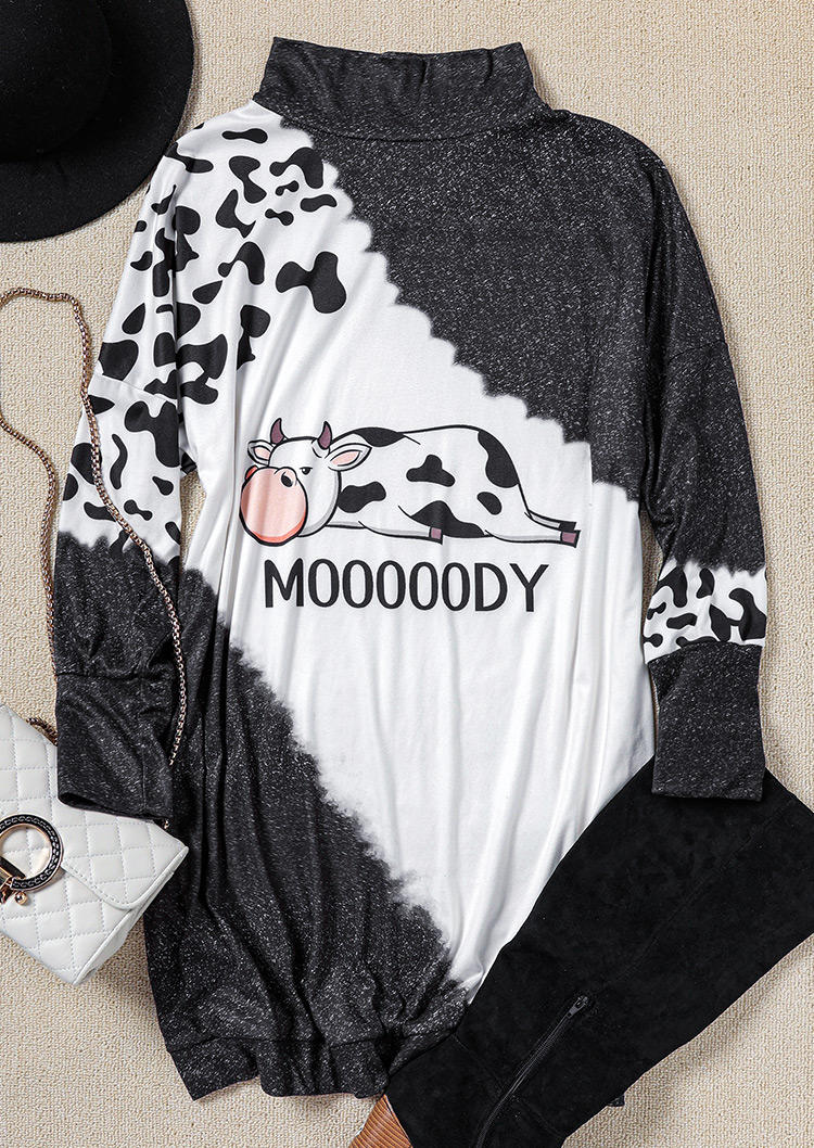 Mooooody Cow Turtleneck Mini Dress - Black