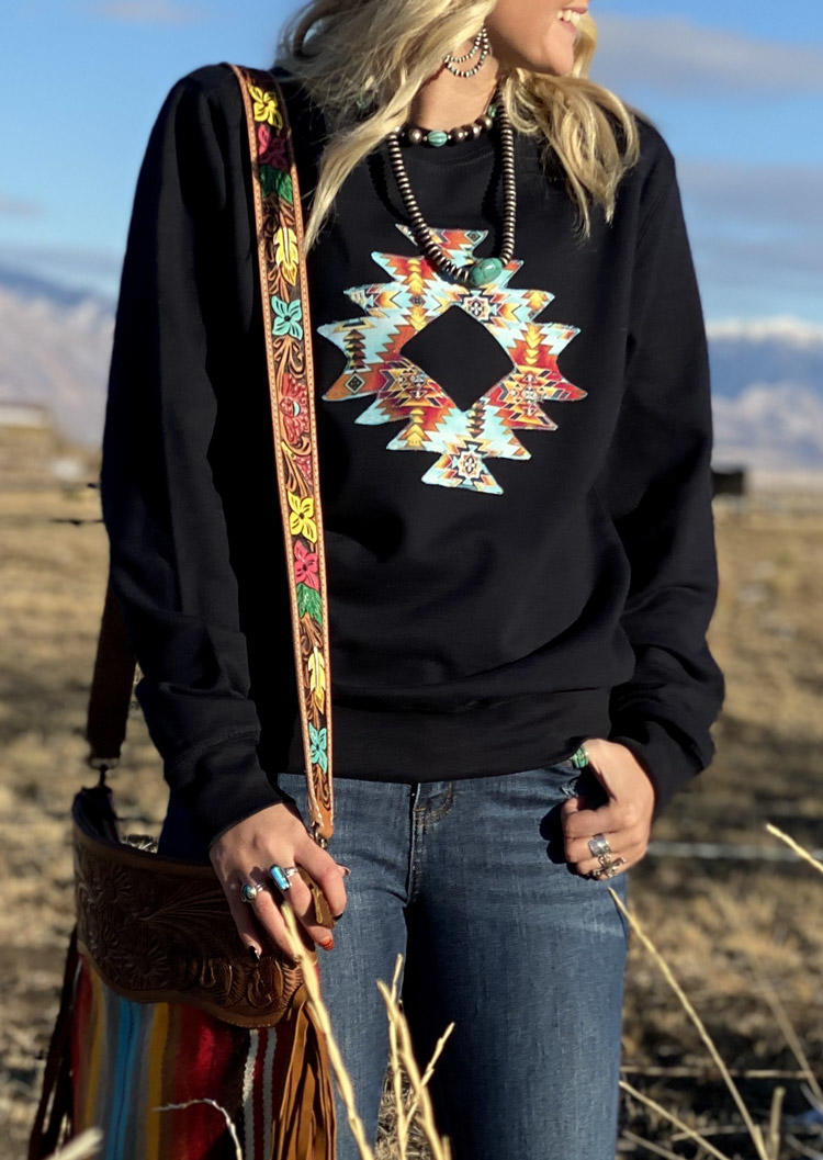 

Aztec Geometric Long Sleeve Sweatshirt - Black, 516551