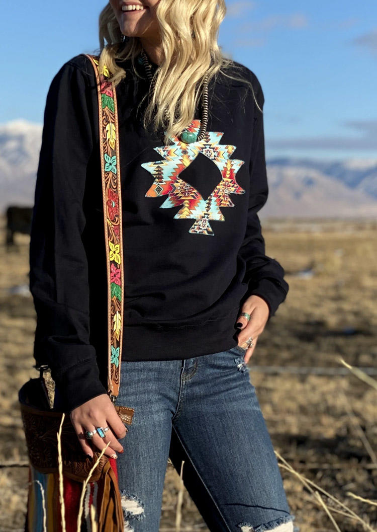 Buy Aztec Geometric Long Sleeve Sweatshirt - Black. Picture