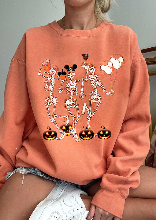 Skeleton Pumpkin Pullover Sweatshirt - Orange