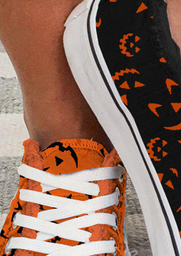 Pumpkin Face Lace Up Flat Sneakers