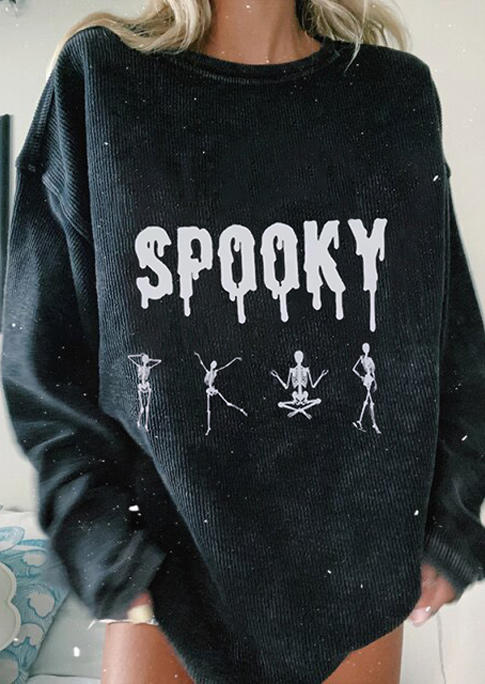 Spooky Skeleton Pullover Sweatshirt - Black