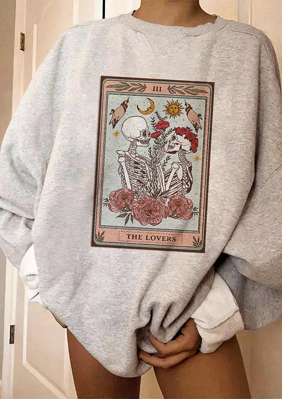 Kaufen Tarot Skeleton Pullover Sweatshirt - Light Grey. Bild