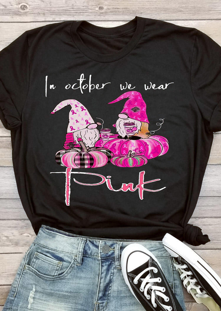 

Plaid Pumpkin Gnomies In October We Wear Pink T-Shirt Tee - Black, 515881