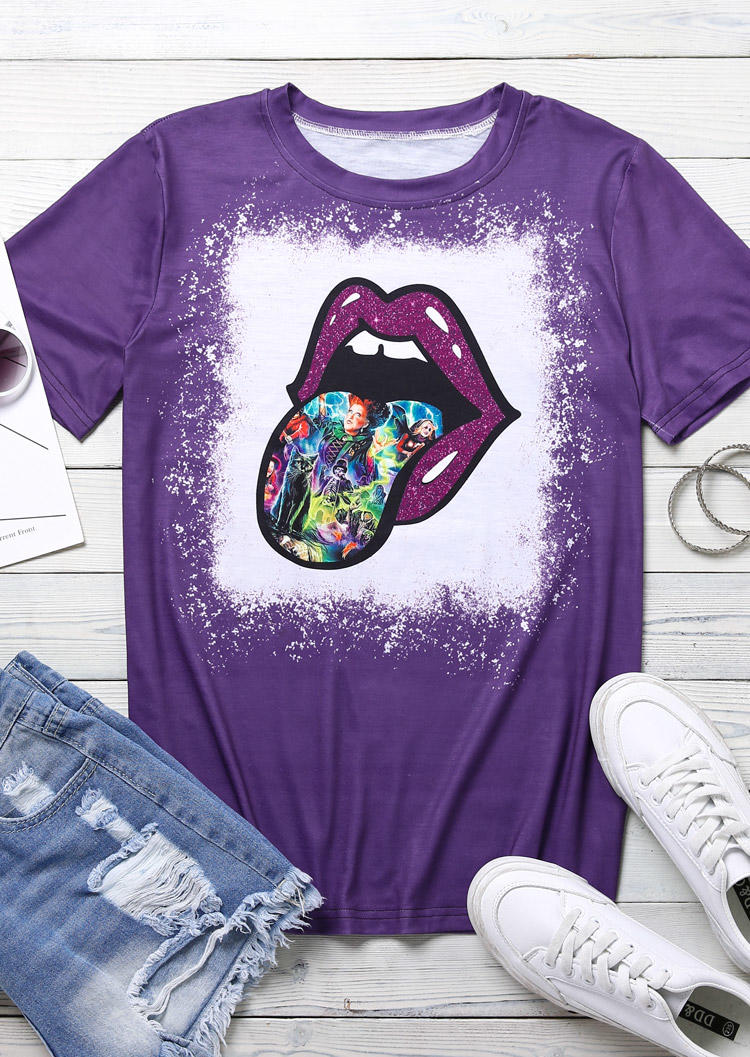 Witch Lips Bleached T-Shirt Tee - Purple