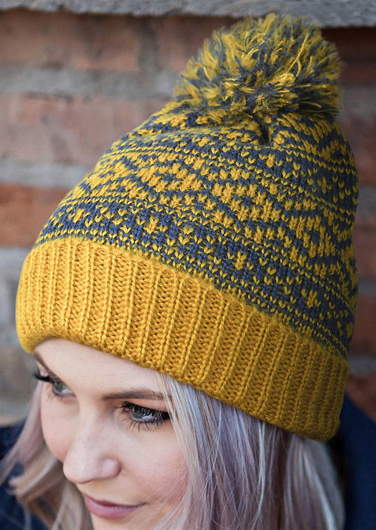 

Geometric Knitted Warm Beanie Hat, Yellow, 516402