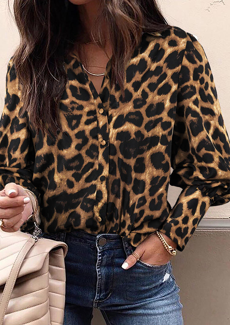 

Leopard Button Turn-Dow Collar Shirt, 516438