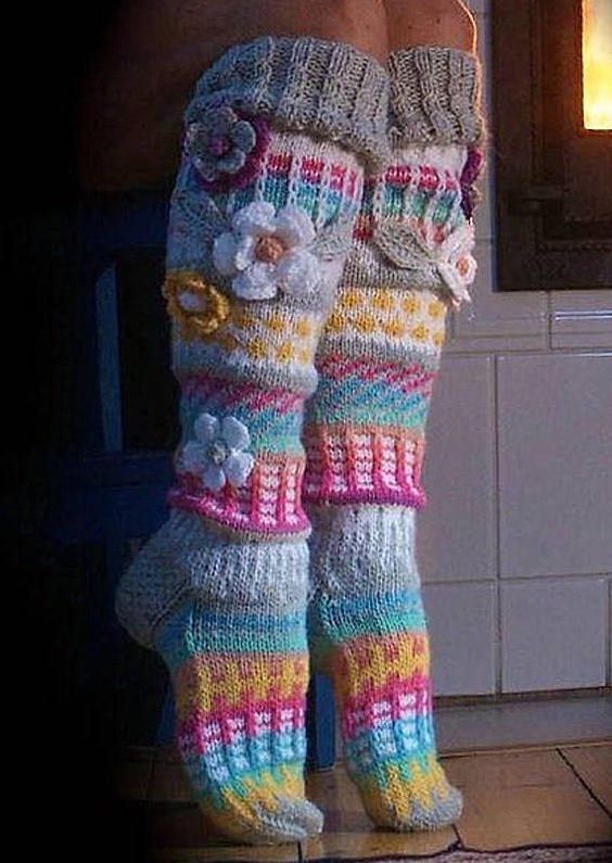 

Flower Rainbow Over Knee Knitted Socks, Multicolor, 516497