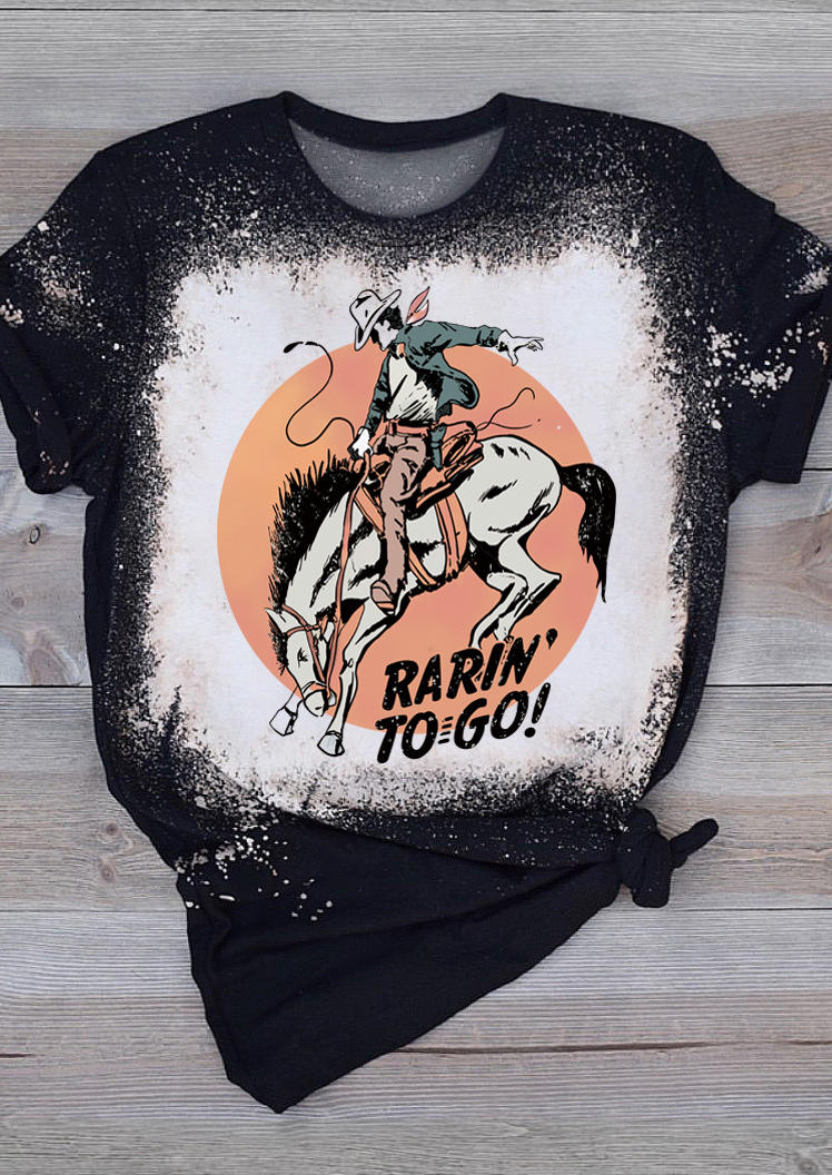 

Rarin' To Go Cowboy Bleached T-Shirt Tee - Black, 516528