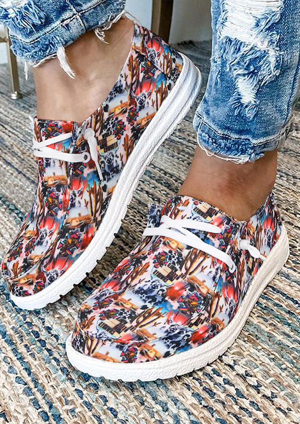 

Cactus Steer Skull Round Toe Flat Canvas Sneakers, Multicolor, 516532