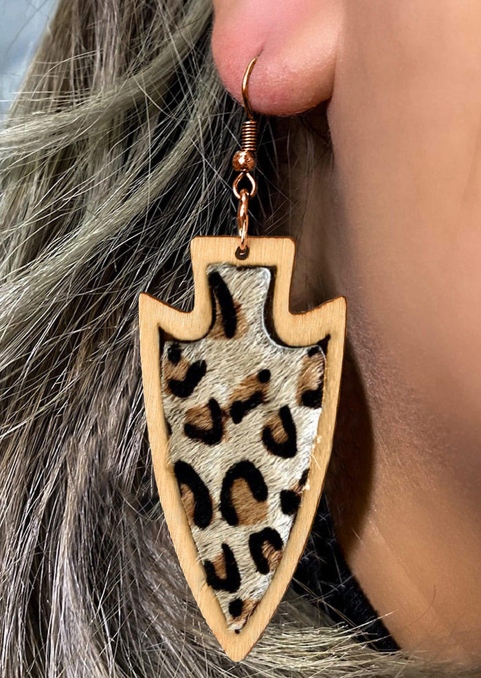

Leopard Cow Geometric Wooden Earrings, Pattern1, 516617