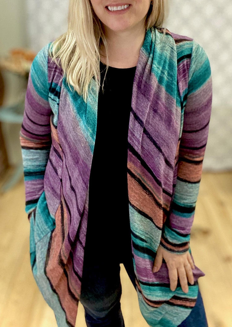 

Colorful Striped Long Sleeve Cardigan, Multicolor, 516759