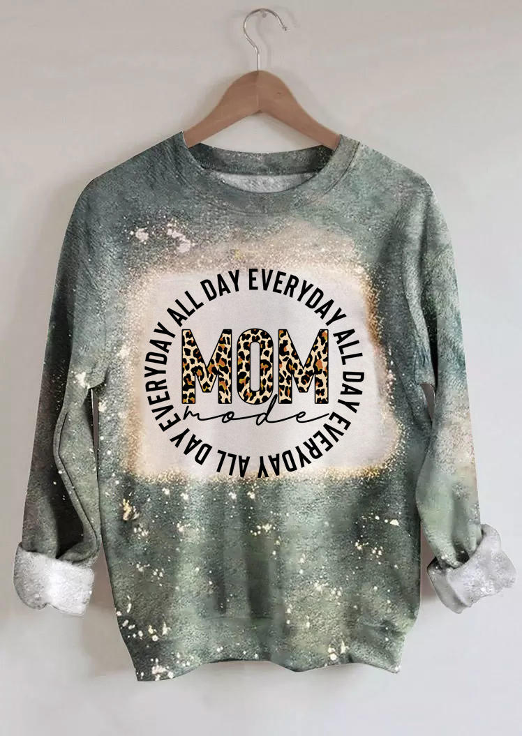 

Mom Mode All Day Everyday Leopard Bleached Sweatshirt - Green, 516920