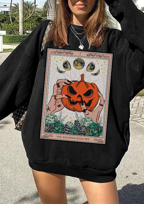 Pumpkin Moon Long Sleeve Sweatshirt - Black 516969