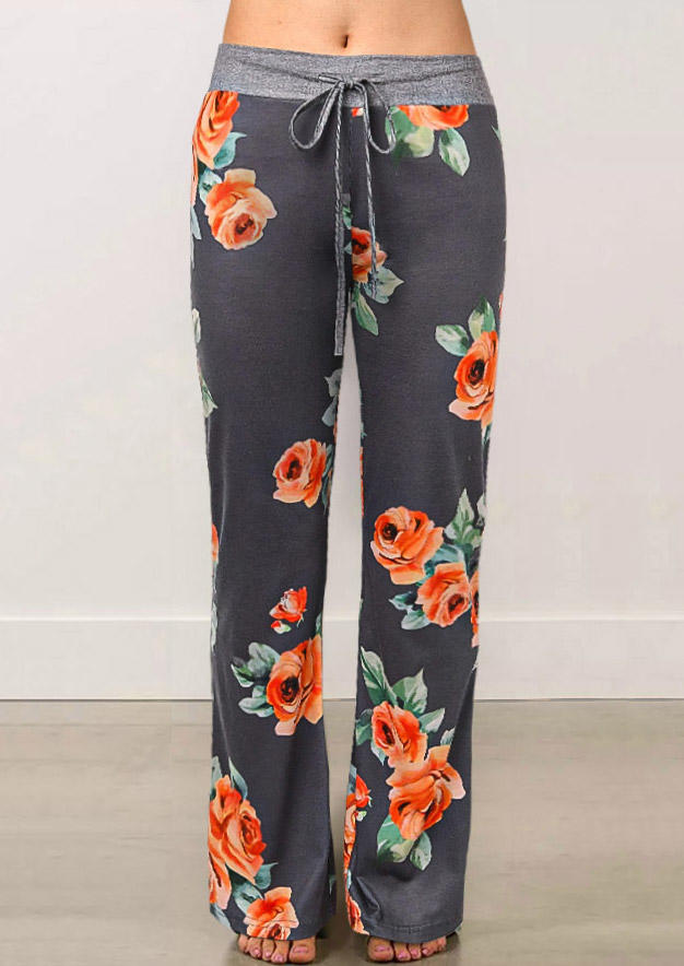 

Floral Drawstring Wide Leg Pants, Multicolor, 511980