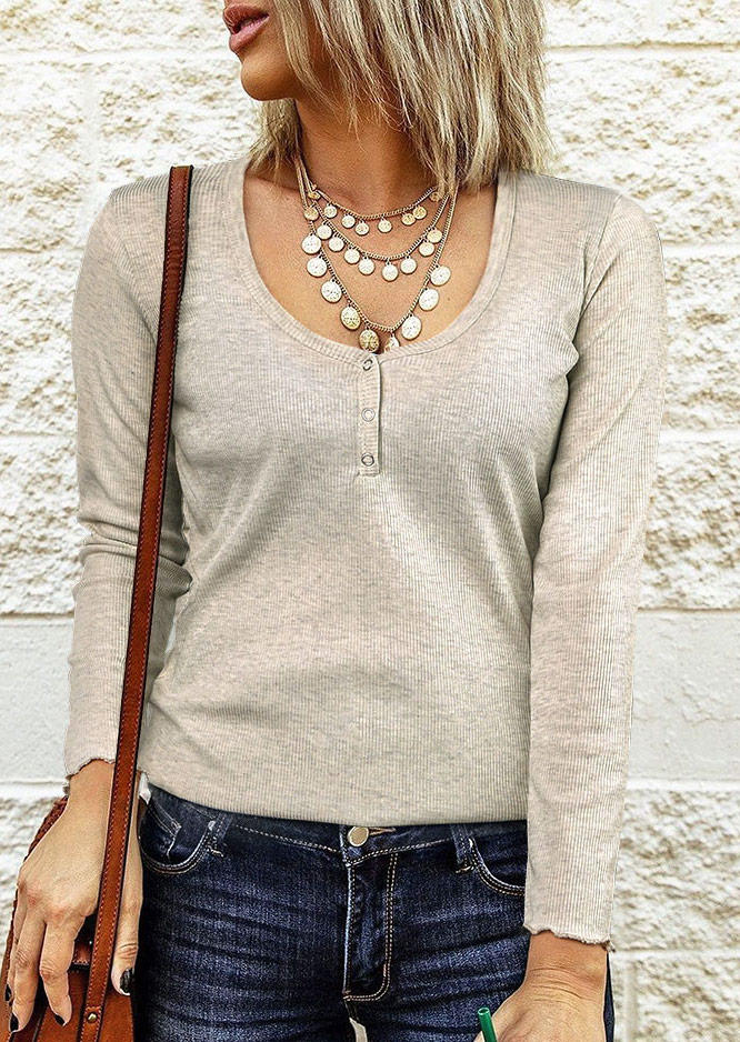 

Button Long Sleeve Blouse - Light Khaki, 512265
