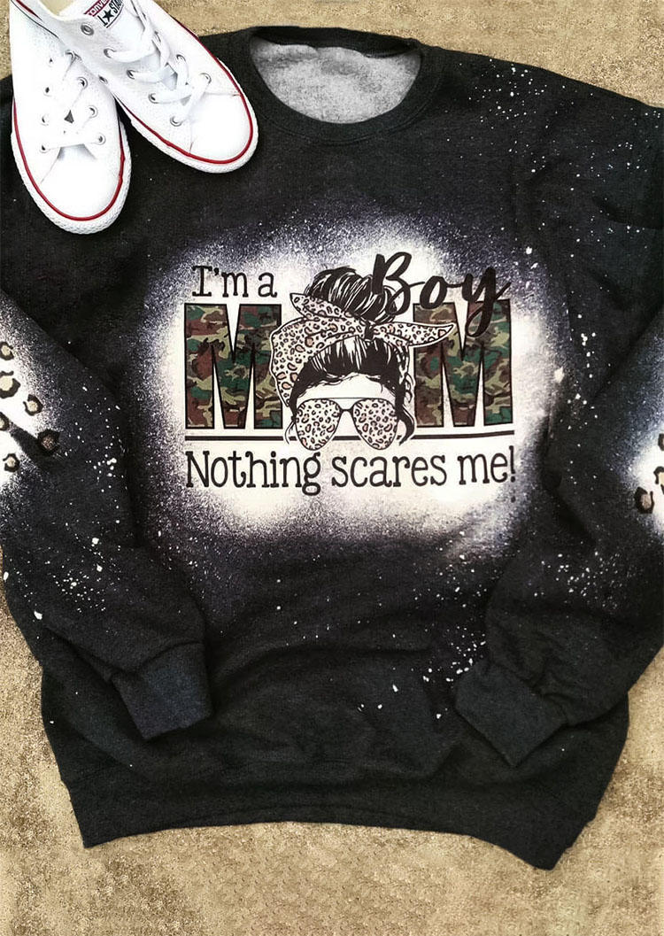 

Mom I'm A Boy Camouflage Leopard Bleached Sweatshirt - Black, 515701