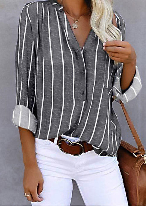 

Striped Button Long Sleeve Shirt - Gray, 516411