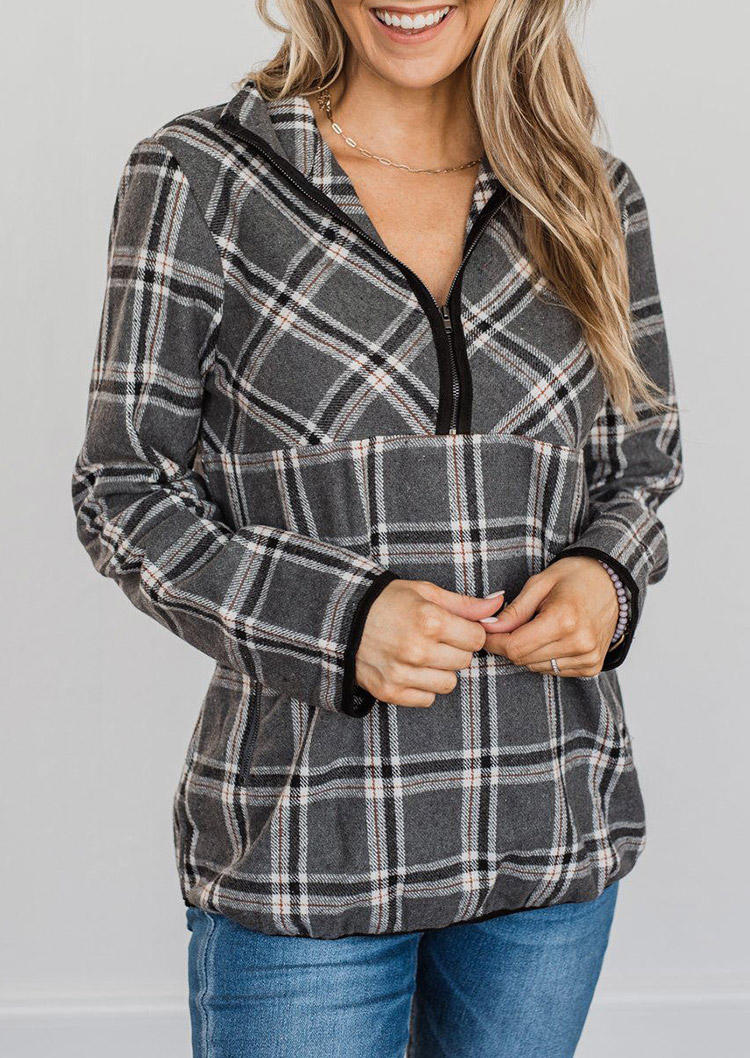 

Plaid Long Sleeve Turn-Down Collar Sweatshirt, Multicolor, 516414