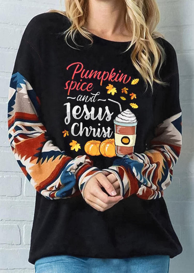 

Thanksgiving Pumpkin Spice Aztec Geometric Sweatshirt - Black, 516498