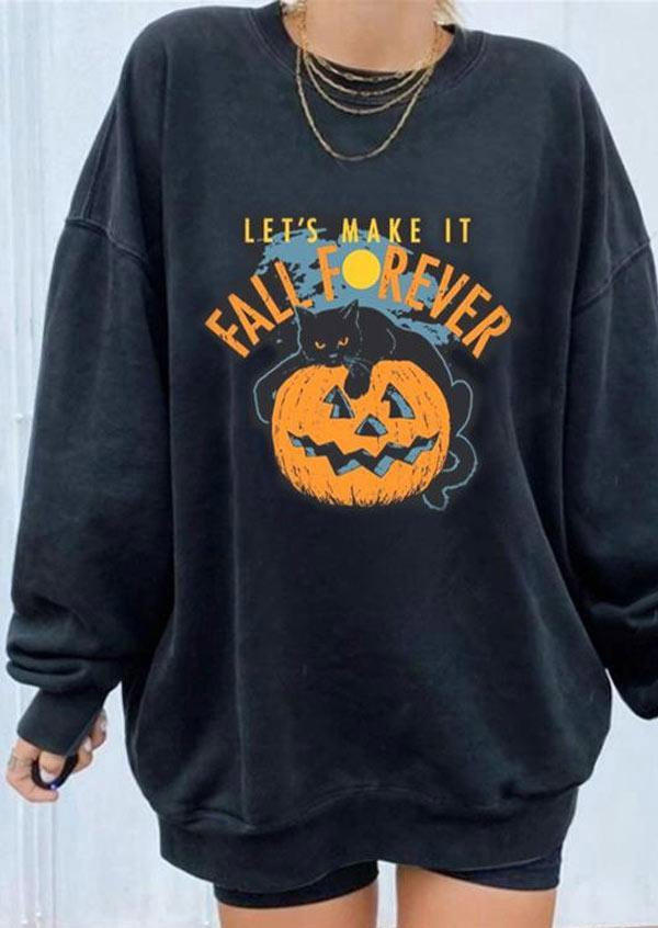 Fall Forever Pumpkin Cat Sweatshirt - Black